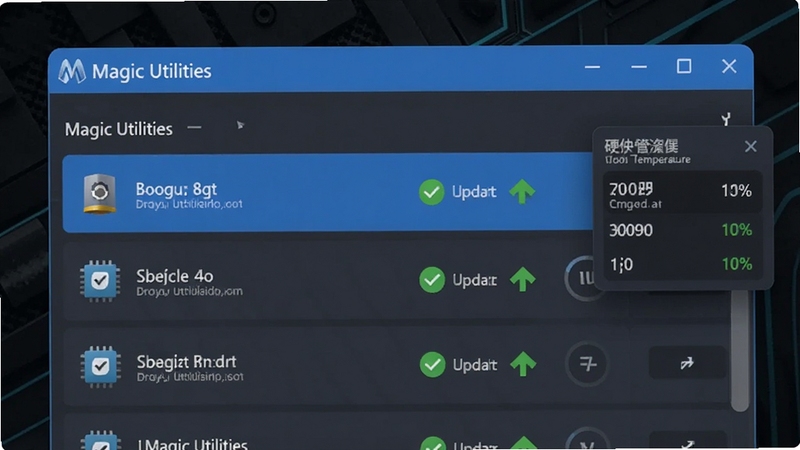 Magic Utilities ��������������д������չʾ���������������б���ÿ�������Ա�ע��ɫ�Թ�����¼�ͷ������Ϊ��ɫ�Ƽ��������Ҳ�������ʾӲ���¶ȼ��С����������ɫ��������Ϊ����ͻ��Magic UtilitiesƷ�Ʊ�ʶ��רҵ�У�����Booguģ������