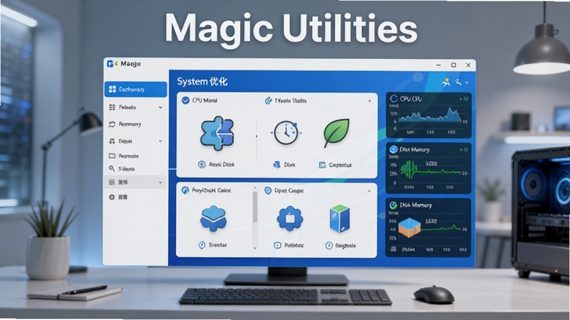 Magic Utilities ����������ȫ��չʾ���������������ɫ����ϵͳ�Ż��Ǳ��̣����Ϊ���ܵ��������Ҳ���ʾCPU���ڴ桢����ʵʱ������ݣ�����Ϊ�ִ���Լ�ĿƼ����칫���棬���幹ͼͻ����������Magic Utilities����Ĺ���ģ�飬������������������Booguģ������