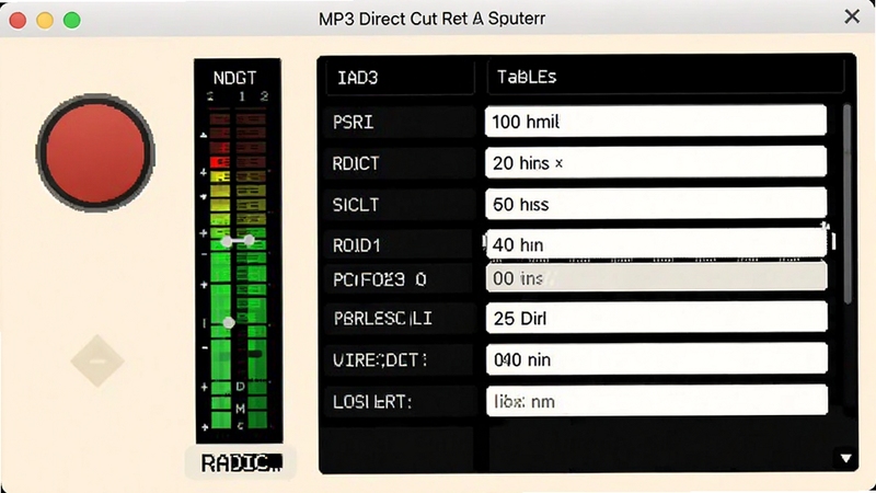 MP3 Direct Cut ¼�����ǩ�༭���棬���������ʾ¼����ť���ƽ�����Ҳ�ΪID3��ǩ��д�򣬱���Ϊ����װ�ɫ�����岼������ֱ��