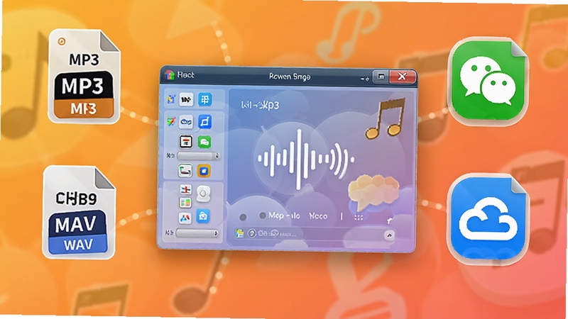 mp3¼��С������ʽ�������������ʾ��ͼ�������������������ڣ���Χ����MP3��WAV��ʽͼ���Լ�΢�š����̵ȷ���ͼ�꣬����Ϊůɫ�����䣬���ֱ�ݷ������ʽ���ݵ��ص�