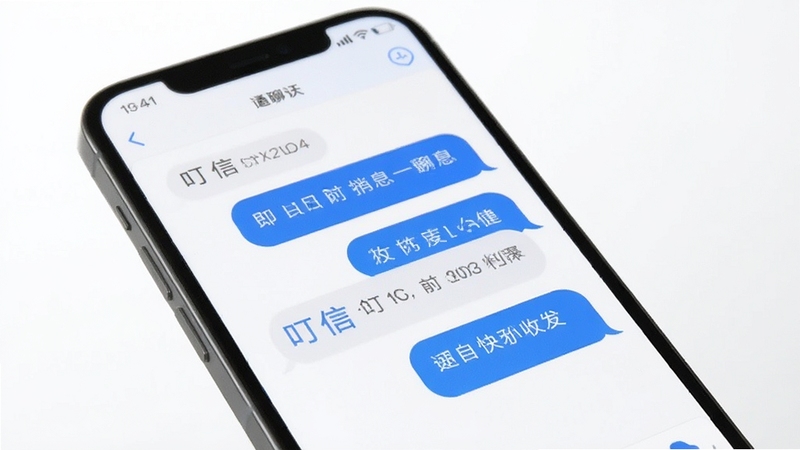 叮信聊天界面展示,手机屏幕中显示蓝色与白色气泡对话,背景简洁明亮,突出即时通讯软件叮信的快速消息收发功能,画面风格清爽现代