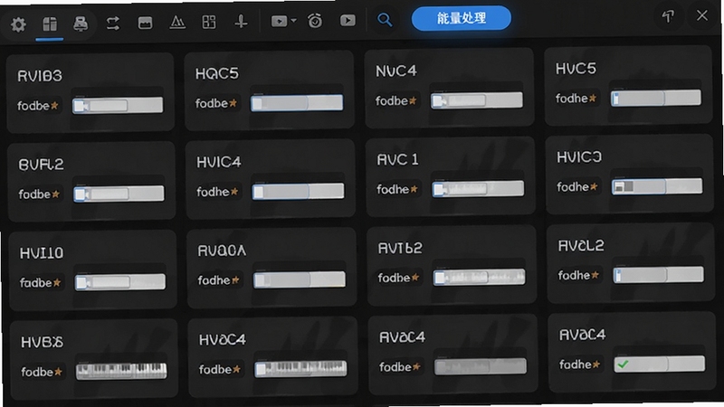 Music ID Editor 批量编辑界面,画面中排列多行音频文件卡片,每张卡片显示标签字段编辑框,顶部工具栏高亮批量处理按钮,整体采用深色主题配蓝色强调色,简洁现代