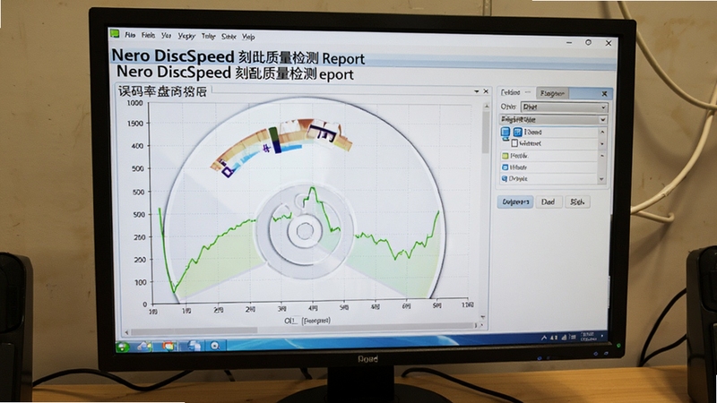 Nero DiscSpeed 刻录质量检测报告 误码率数据 光盘盘片 检测图表 电脑屏幕 专业软件界面 高清写实