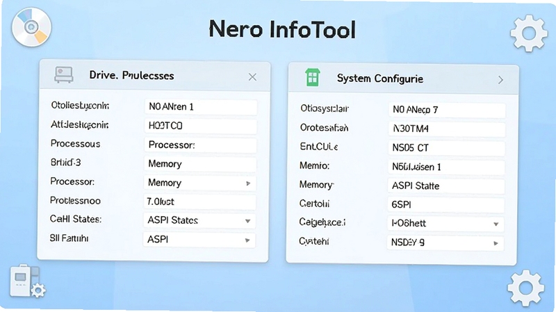 Nero InfoTool ��ⱨ��ҳ��ʾ��ͼ��������ͬʱ��ʾ����������ϵͳ������Ϣ����������ϵͳ�汾�����������ڴ桢ASPI ״̬�ȣ�������ÿ�Ƭʽ���֣�����Ϊ����ɫ���䣬�����й��������ͼ���׺����������ˬֱ��