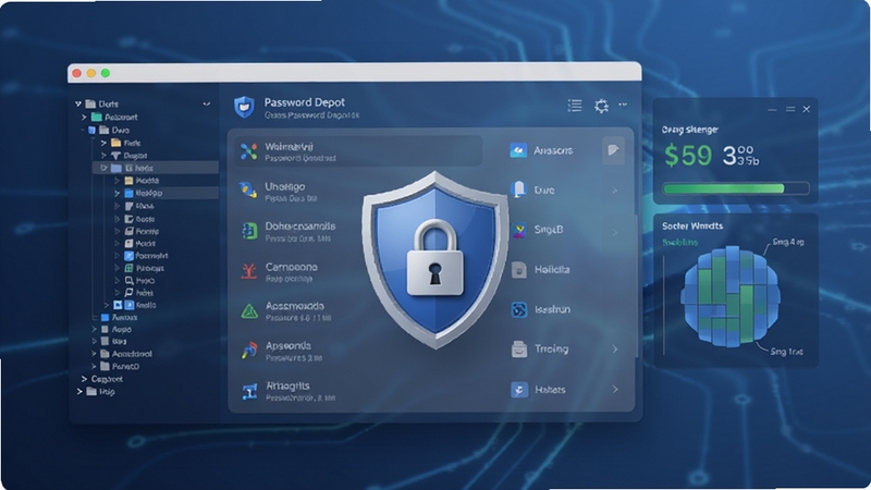 Password Depot �������������ͼ����������չʾһ�����ж���������ͼ�����������������ڣ����������������Ÿ����˺���Ŀ����������Ϊ��͵�����ɫ���䣬�Ҳ������������ǿ�ȷ���ͼ�����������Ϊ����Ŀ¼����������Ƽ���ǿ������������ϸ�ڷḻ���ֱ��ʸ�