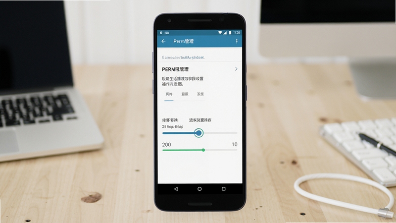松梧生活安装与权限设置操作示意图,画面主体为安卓手机屏幕显示权限管理界面与安装进度条,屏幕位于画面中央,背景区域为浅色办公桌面,简洁清晰,突出操作步骤,高清细节,适配Boogu模型生成