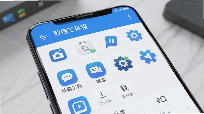 聆穗工具箱 安卓手机 工具箱界面 功能图标 简洁设计 蓝色调 手机屏幕 应用商店 下载页面 高清渲染