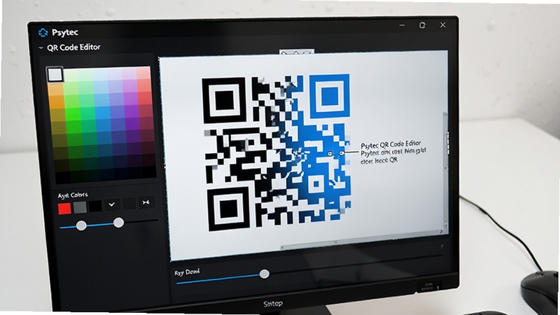 Psytec QR Code Editor����������д��չʾ��ά����ɫ��ɫ����ߴ���ڻ��飬��Ļ�ж�ά���ɺ�ɫ��Ϊ��ɫ���Ա������ֱ�ǩ�����Զ���ѡ�����Ϊ����İ�ɫ����̨���������רҵ�༭���߷�Χ