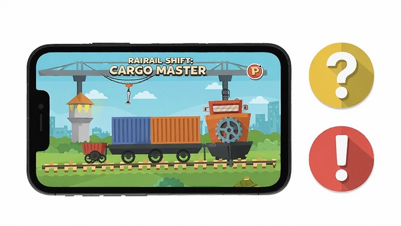 Rail Shift: Cargo Master �ʴ𳡾����ֻ���Ļ��ʾ��Ϸ���棬�Ա����ʺź͸�̾��ͼ�꣬��ƽ���廭���ɫ�����죬���ڽ���û�����