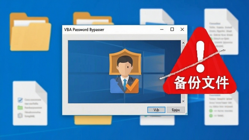 ����չʾһ̨Windows�������棬VBA Password Bypasser��������λ�����룬�Ա���һ����ɫ��ʾͼ���ע�������ļ����������������ļ��к��ĵ�ͼ�꣬������Ϊ��ƽ���廭��ɫ������ɫ�ͳ�ɫΪ����ͻ����ȫ��ʾ