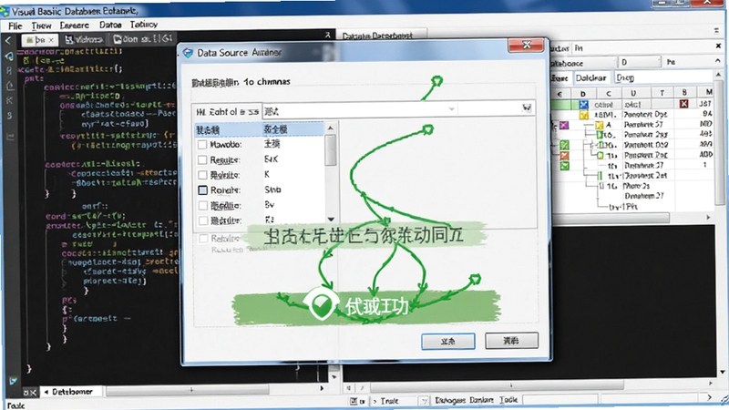 Visual Basic ���ݿ��������ý��棬����չʾ����Դѡ��Ի�������Ӳ��Գɹ�����ɫ��ʾ������Ϊ���봰�ں����ݿ���ṹԤ�����������ݽ�����רҵ����