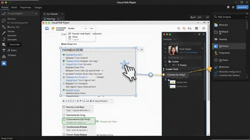 Visual Web Ripper ���ӻ��ֶε�ѡ�������棬��������λ����Ļ���룬չʾ�û�����ҳ�Ͽ�ѡ���������Զ����ɲɼ�����Ĺ��̣�����Ϊ������ɫ���⹤������ͻ����꽻�������������ʾ������ Boogu ģ������