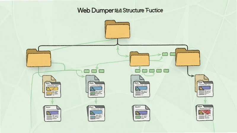 Web Dumper վ��ṹ��״ͼչʾ����������Ϊ����ļ��нڵ�����ҳ�ļ�ͼ�꣬�ڵ�֮�������߱�ʾ�㼶��ϵ������Ϊǳ��ɫ��Լ�������վ��ṹӳ��������ת������