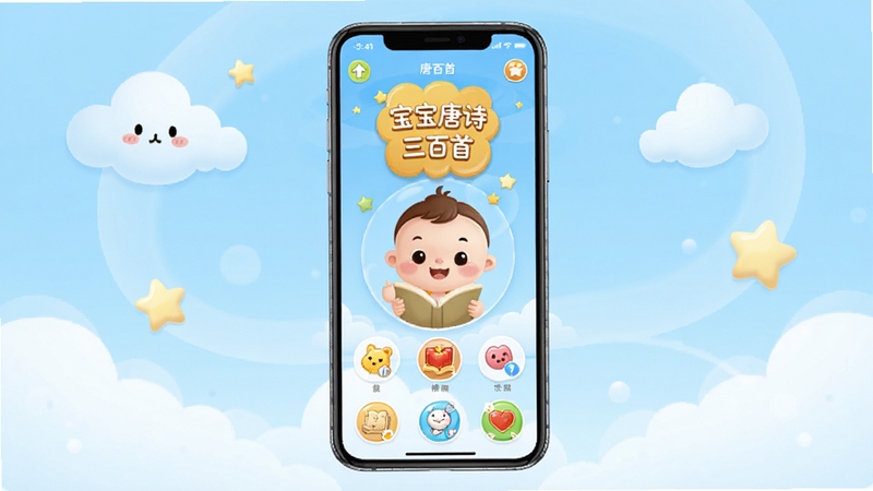 ������ʫ������ ��������ȫ��Ԥ��ͼ����������չʾ�ֻ���Ļ�б�����ʫ������Ӧ�õ������棬����Ϊ��͵�ǳ��ɫ���䣬��Χ��׺��ͨ�ƶ������Ԫ�أ����������¿ɰ����ʺ϶�ͯ����������չʾ