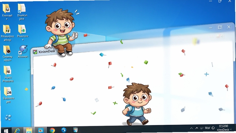 XinismDesk���澫�����������ͼ��չʾ�����ͨ��ɫ��Windows���������ɻ�ĳ�����һ����ɫ���ڴ��ڱ������ϣ���һ����ɫ������ײ����ߣ������Ǳ�׼��Windows���滷�������ļ���ͼ����������������������������ɰ�����