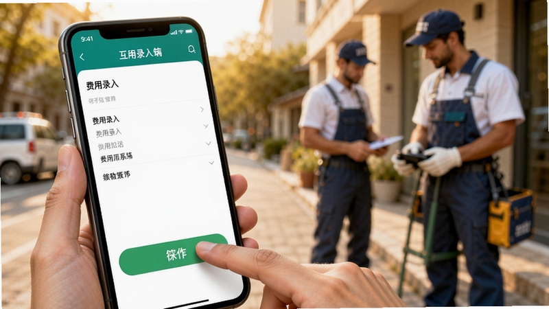 ���ŷ�����ù���ϵͳ�ƶ���APP����չʾͼ����������Ϊ�����ֻ���Ļ����ʾ�ķ���¼����棬��ָ���ڵ�����水ť������Ϊ���⹤��������Զ���д��Ź������ķ�����Ա������ɫ����ů��Ȼ