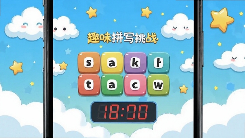 ���뱳����APP��Ȥζƴд��ս���棬�ֻ���Ļ��ʾ��ĸ����͵���ʱ������Ϊ��ͨ�����ƶ�����ǣ�ɫ�����죬�ʺ�����ѧϰ��