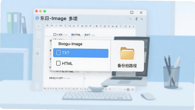 Boogu-Image����һ�Ŷ��ո��˼��±���������ʾ��ͼ������չʾ���������е��������˵����˵�ѡ�����TXT��HTML��ʽ���Ա���һ���ļ���ͼ���ʾ����·��������Ϊǳ��ɫ�칫���������������