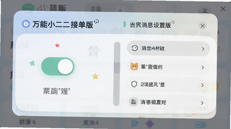万能小二接单版 消息提醒设置面板 包含开关按钮和选项列表 界面为卡片式设计 配色柔和 突出个性化设置功能