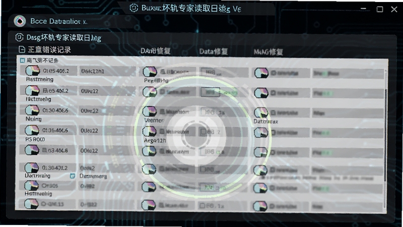 光盘坏轨专家读取日志界面,显示扇区错误记录,背景为深色科技风格,突出数据修复主题