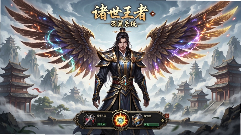 诸世王者 羽翼系统 修仙角色 华丽翅膀 国风仙侠场景 高爆装备掉落 精美界面