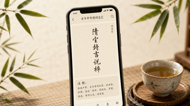 �Ž�����ʫ���ܻ��ƶ����Ķ����棬�ֻ���Ļ��ʾһ�׹�ʫ��ע�ͣ���������͵��׻�ɫ����Χ����Ҷ��豭��׺�������������£�ͻ���ƶ��Ķ��ı��������