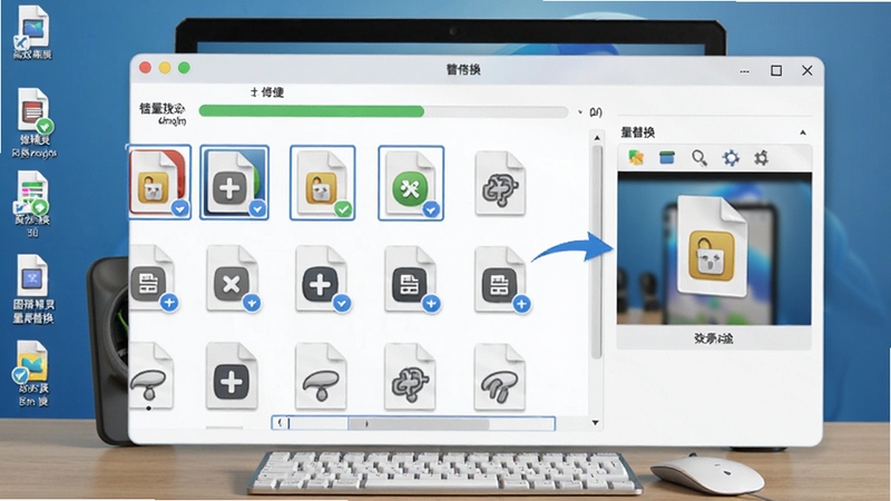 ͼ�꾫�������滻���ܲ������棬����չʾ����ļ�ͼ�걻ͬʱѡ�в�Ӧ����ͼ��Ĺ��̣�������н�����ʾ��Ԥ��Ч��������Ϊ�������棬ͻ����Ч��ݵĲ�������