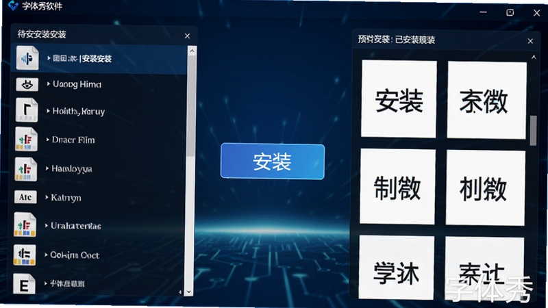 ����չʾ���������������尲װ���棬����Ǵ���װ�����ļ��б����Ҳ����Ѱ�װ����Ԥ�������м�����Ŀ�İ�װ��ť������Ϊ����ɫ�Ƽ��н��䣬����Ԫ����������������һ����װ�ĸ�Ч���ݣ�����������������ˮӡ��ʽ���������½�