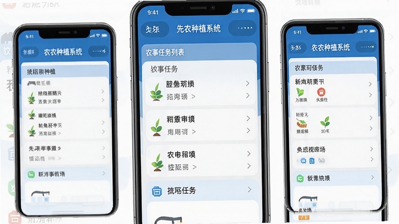 先农种植系统 手机端操作界面截图 农事任务列表 蓝色主题 简洁清晰 高清