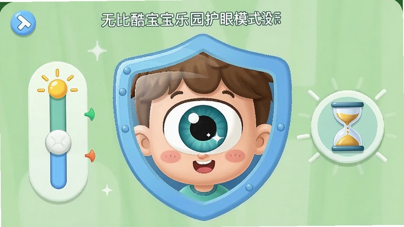 �ޱȿᱦ����԰����ģʽ���ý��棬����չʾһ����ͨ���Ʊ����Ŷ�ͯ���۾�����Χ�����ȵ��ڻ����ʱ��ɳ©ͼ�꣬����Ϊ��͵���ɫ�������ְ�ȫ�뽡��