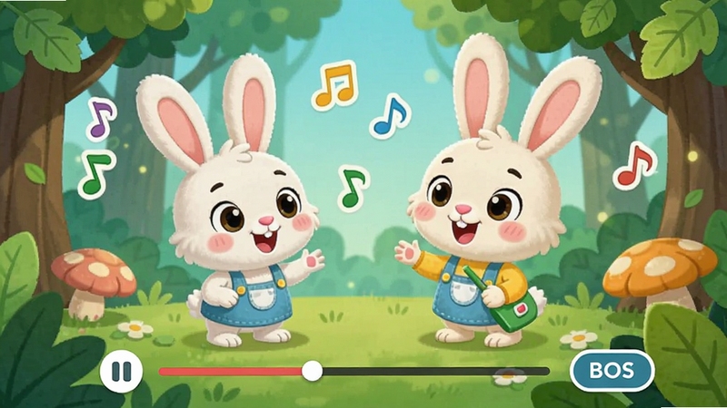 �ޱȿᱦ����԰�������Ž��棬����չʾ��ͨС������ɭ����̳����裬��Ļ�·��в��Ž������ͻ��水ť����Χ��׺����������Ҷ��������¿ɰ�
