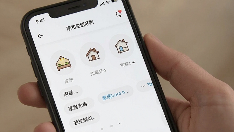 家和生活好物 分类筛选界面 手机屏幕 展示家居品类图标与筛选标签 简洁直观的UI设计