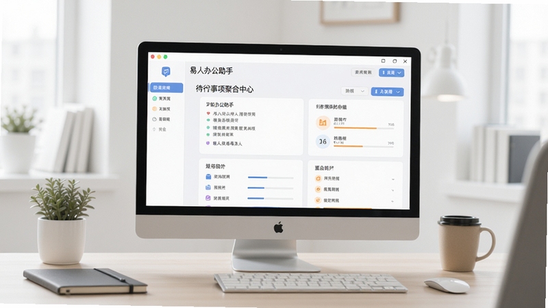 易人办公助手待办事项聚合中心界面展示,软件名称清晰可见,画面主体位于中央区域,背景为简洁的办公桌面环境