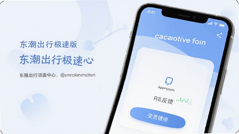 东潮出行极速版客服中心页面示意图,手机屏幕显示帮助与反馈入口,简洁明快的界面设计,柔和蓝色调