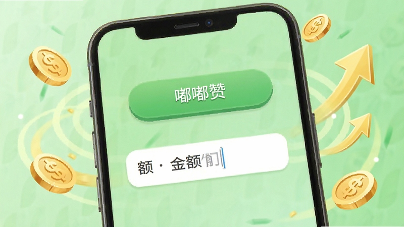 嘟赞提现操作界面图,画面为手机屏幕显示提现按钮与金额输入框,背景为淡绿色,周围有金币与箭头元素,体现资金流转