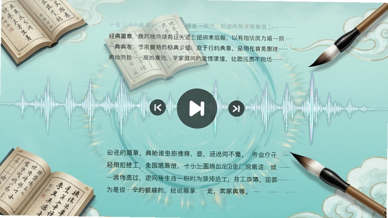 �����Ƶ���Ž��棬չʾ�����ɶ�ͼ���뾭��ƪ������ͬ������������Ϊ����ɫ���䣬��������Ϊ���ſ��ư�ť�����ܻ����鱾��ë��Ԫ��