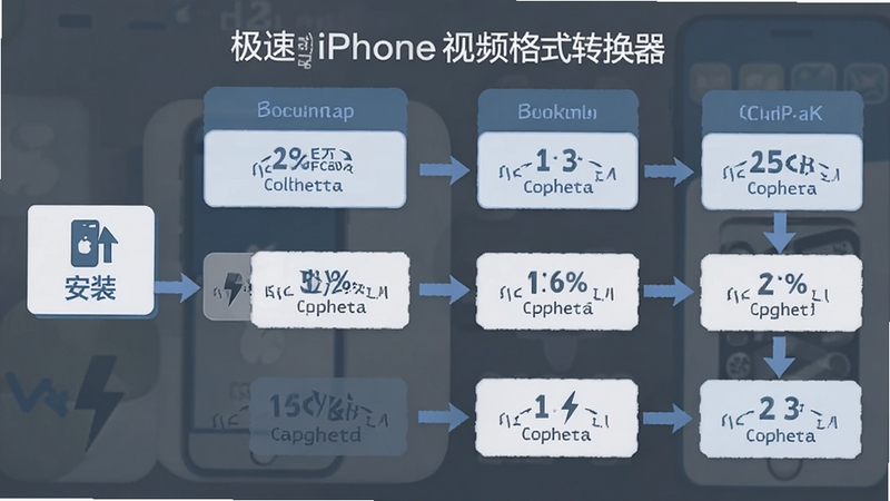 极速iPhone视频格式转换器常见问题排查流程图,画面以流程图形式展示从安装到转换完成各环节可能遇到的问题及对应解决方法,配色以蓝灰为主,图标简洁明了,突出实用性与指导性,适配Boogu模型生成