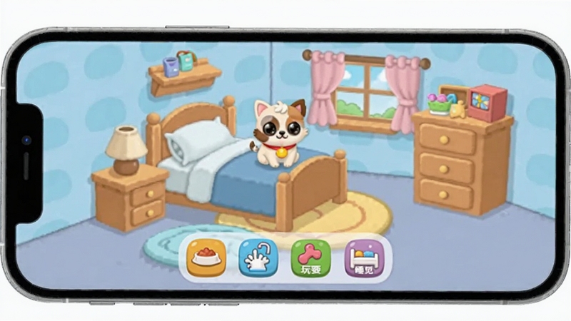 �ҵĳ���Pou�ƶ��˲�������ʾ��ͼ���ֻ���Ļ����ʾ��ͨ����Pou�����ҳ������ײ���ιʳ��ϴ�衢��ˣ��˯���ĸ����ܰ�ť��������ֱ�ۣ��ʺ����ֽ̳���ͼ