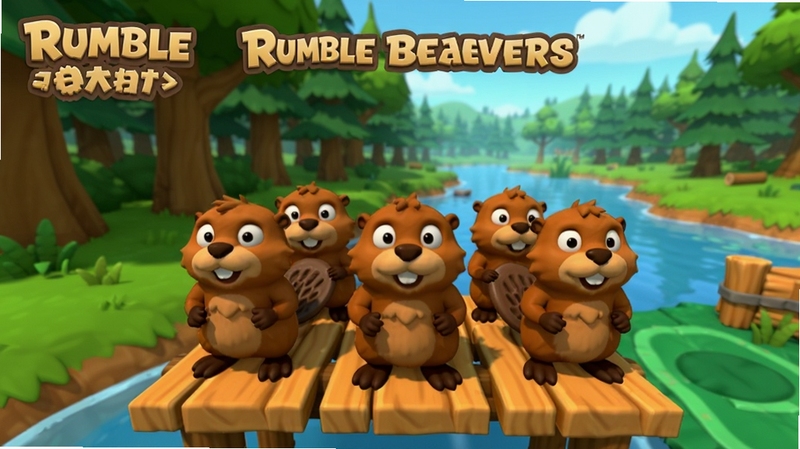 ���廭��չʾRumble Beavers��Ϸ�����棬����λ����һȺ�ɰ��Ŀ�ͨ����վ��ľ��ƽ̨�ϣ���������Ϊ������ɭ�������������ɫ�����ޣ���ͨ��Ⱦ����ʺ�Booguģ������
