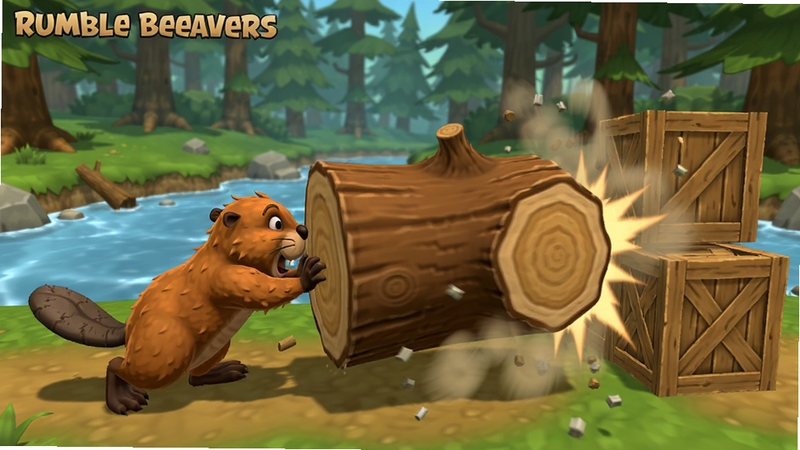 Rumble Beavers��Ϸ��ͼ��������һֻ���������ƶ�һ���޴��Բľ��Բľ����ײ��ǰ����ľ�䣬������ɭ���е�СϪ����ͨ���������ײЧ������