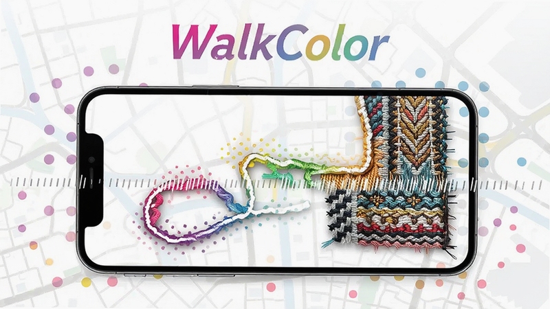 WalkColor���߹켣����������չʾ����������Ϊ�ֻ���Ļ��ʾһ�����ѵĲ�ɫ����·�߱�ת��Ϊ������֯ͼͼ��������Ϊ���е�ͼ������·����Χ�в����ɨ������Ч����������WalkColor�����������������Ļ�Ϸ�