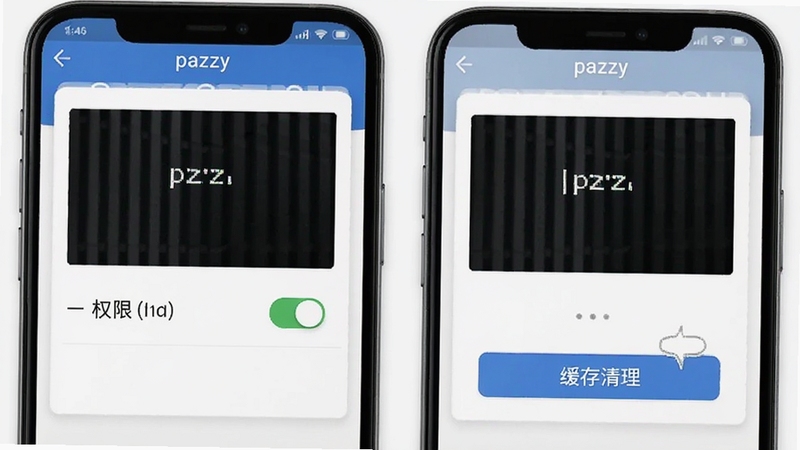 pazzy盒子设置界面截图,展示权限开关与缓存清理按钮,手机竖屏,界面为白色卡片式布局,标注清晰