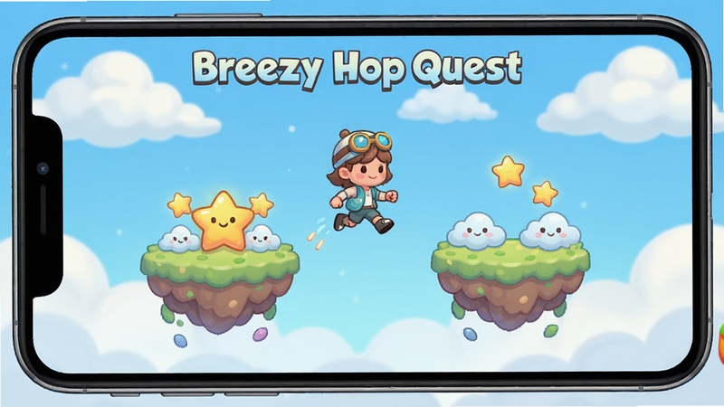 Breezy Hop Quest ��Ϸ���棬���¿�ͨ���������Ʊ�������ɫ������ƽ̨����Ծ��ƽ̨�������Ǻ��ƶ�װ�Σ�ɫ��������ͣ��ֻ���Ϸ��ͼ���