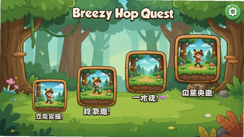 Breezy Hop Quest ��Ϸ�ؿ�ѡ����棬չʾ����Ѷȵ����Ĺؿ�ͼ�꣬����Ϊ��ͨɭ�ֳ������������Ѻã��ʺ��ֻ���Ļ