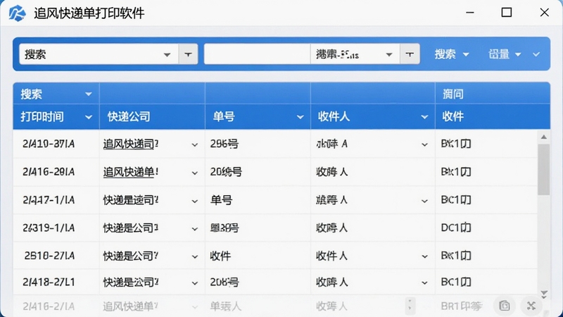 ׷���ݵ���ӡ������ӡ��¼��ѯҳ�棬��������Ϊ�����б����񣬱��������ӡʱ�䡢��ݹ�˾�����š��ռ��˵��У�����Ϊ����ɸѡ�������������ð�ɫ��ɫ����ɫ��ͷ�������ˬרҵ������Booguģ������