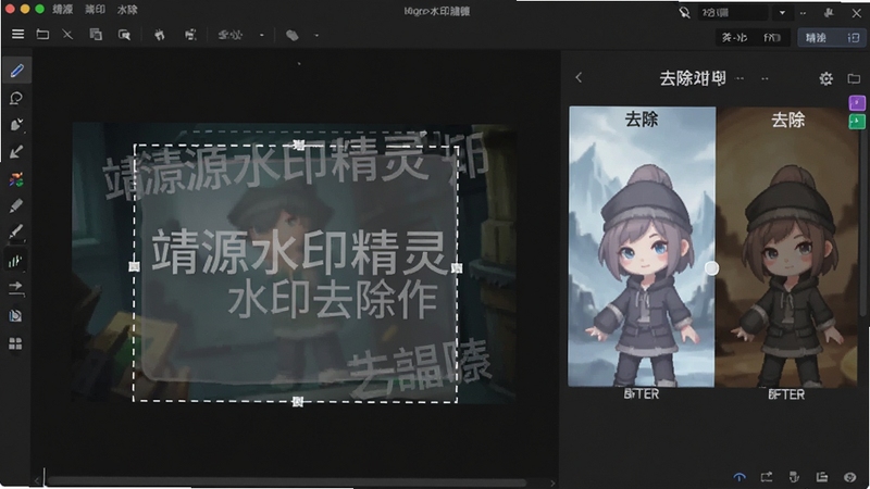 ��Դˮӡ����ˮӡȥ���������棬����չʾһ�Ŵ���ˮӡ��ͼƬ��ˮӡ�������߿�ѡ�У��Ҳ���ʾȥ��ǰ��Ա�Ч��������Ϊ��ɫרҵ��ͼ������ͻ�����ܾ�׼��