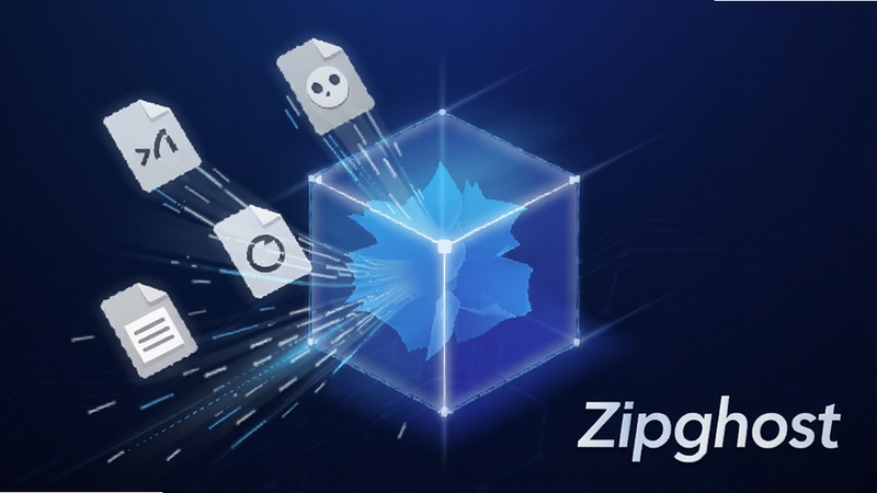 ѹ��ʥ��Zipghost����ѹ���������ͼ������չʾ����ļ�ͼ�걻����һ�������ѹ�������У�������Χ���ٶ���Ч��������Ϊ����ɫ�Ƽ��н��䣬���½Ǳ�עZipghost���������������ִ�