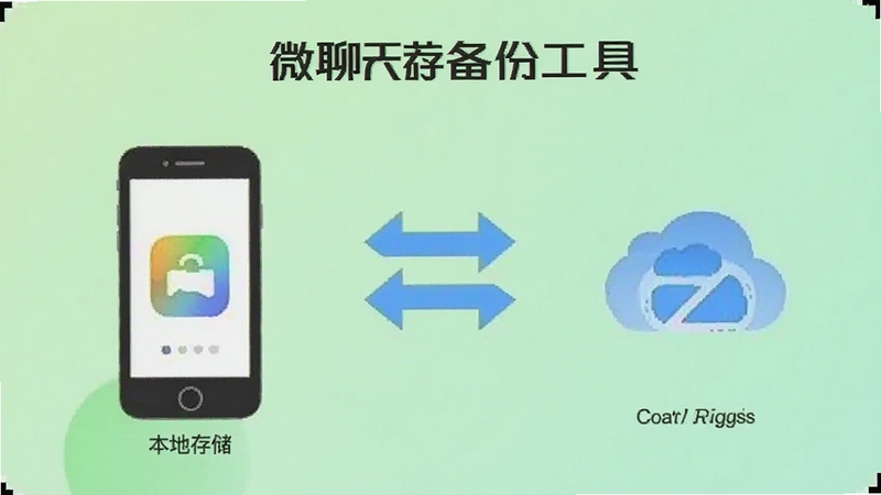 微聊天记录备份工具的存储选择界面,画面左侧为手机本地存储图标,右侧为云端服务器图标,中间有双向箭头连接,背景为清新的浅绿色,体现数据自由流转