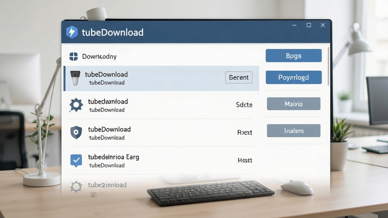 TubeDownload安装完成后的主界面截图,展示简洁的下载任务面板与功能按钮,背景为浅色系办公环境,突出tubedownload的易用性