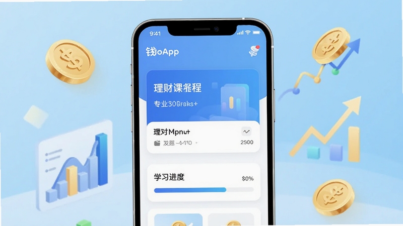 Ǯ��App������չʾ���ֻ���Ļ���з��ã���Ļ����ʾ���ƿγ̿�Ƭ��ѧϰ������������Ϊǳ��ɫ���䣬��Χ��׺�����ͼ��Ԫ�أ������������죬�ʺ�Booguģ������